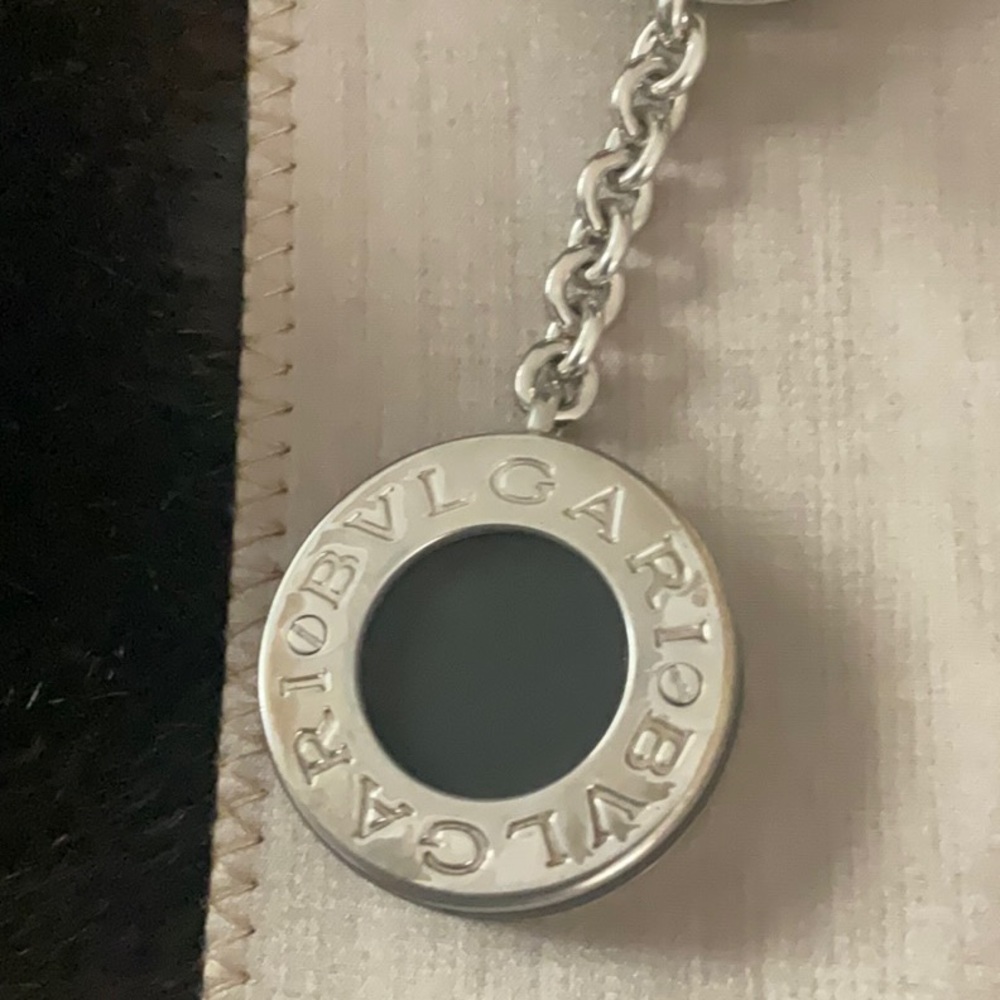 NEW IN BOX BVLGARI BULGARI BLACK AND SILVER KEY CHAIN GORGEOUS UNISEX